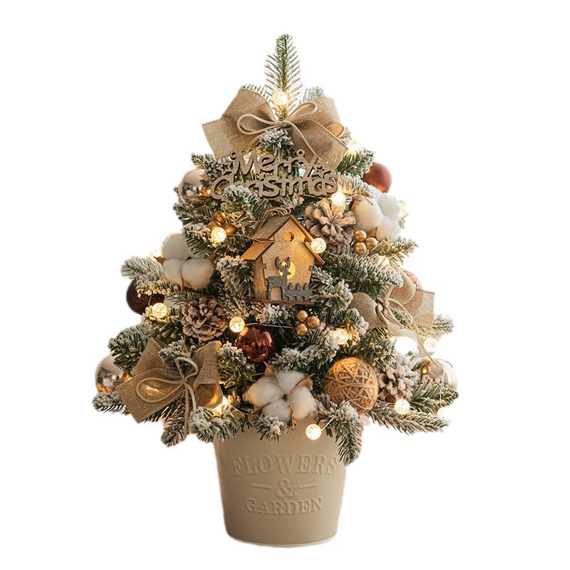 Nuevo árbol de Navidad transfronterizo mini decoración de escritorio DIY material paquete de decoración de lujo cifrado PE barril de hierro árbol de Navidad