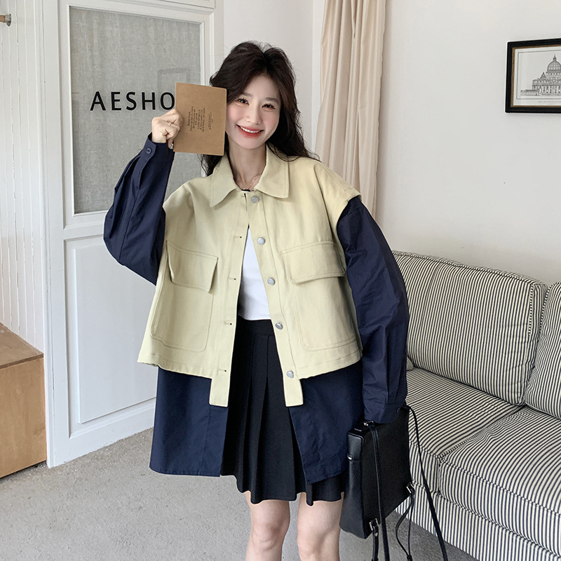 设计感假两件衬衫拼接工装外套女2025春季新款宽松慵懒风夹克