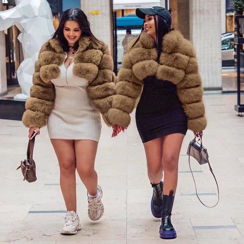 Women's Clothing fur coat short stand collar fur coat fur long sleeve splicing women's coat_voghion.com