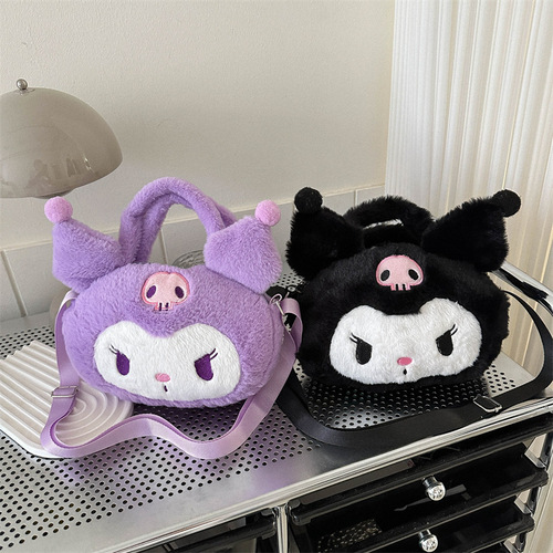 Cartoon Kuromi Plush Shoulder Bag Japanese Cute Girly Heart Handbag Melody Soft Cute Girl Crossbody Bag Approval