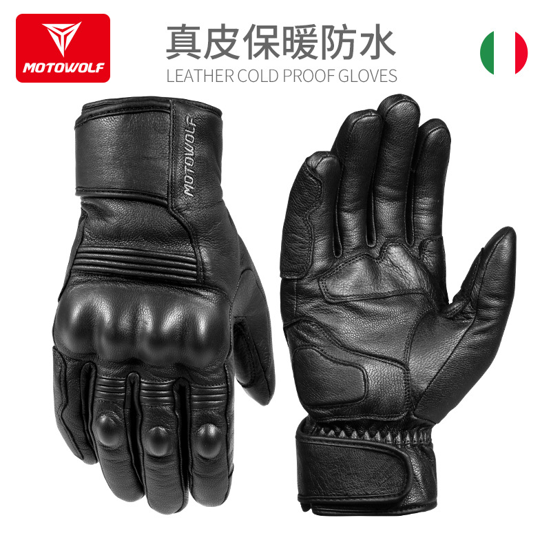 Motocicleta invierno más guantes de cuero de terciopelo ciclismo al aire libre guantes de cuero gruesos a prueba de caídas guantes de caballero retro