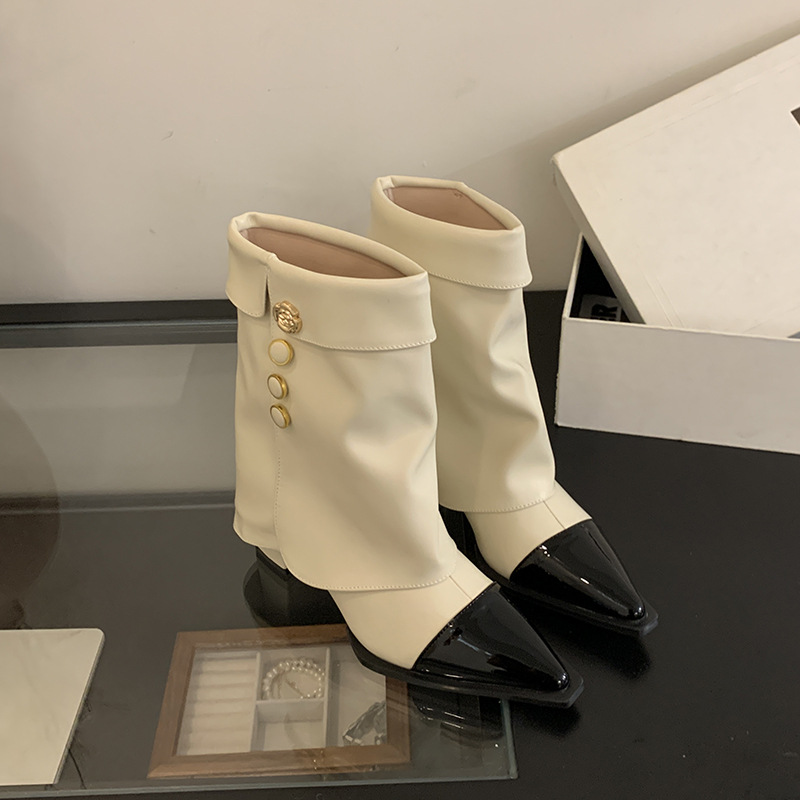 2025 Fall Fashion Collection Multifunctional Chunky Heel Cycling Style Elegant Color Block Cropped Slip-On Pants_voghion.com