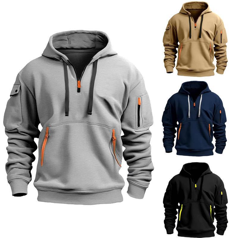 R4100 Dropshipping Aliexpress Amazon Cross-Border New Men's Quarter Zipper Fleece Hoodie