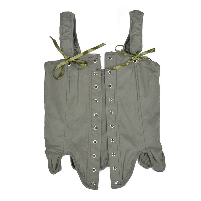 21175 Slim sarga algodón comercio exterior ropa de mujer verano nueva moda corbata delantera cintura de espina de pescado slim sin mangas