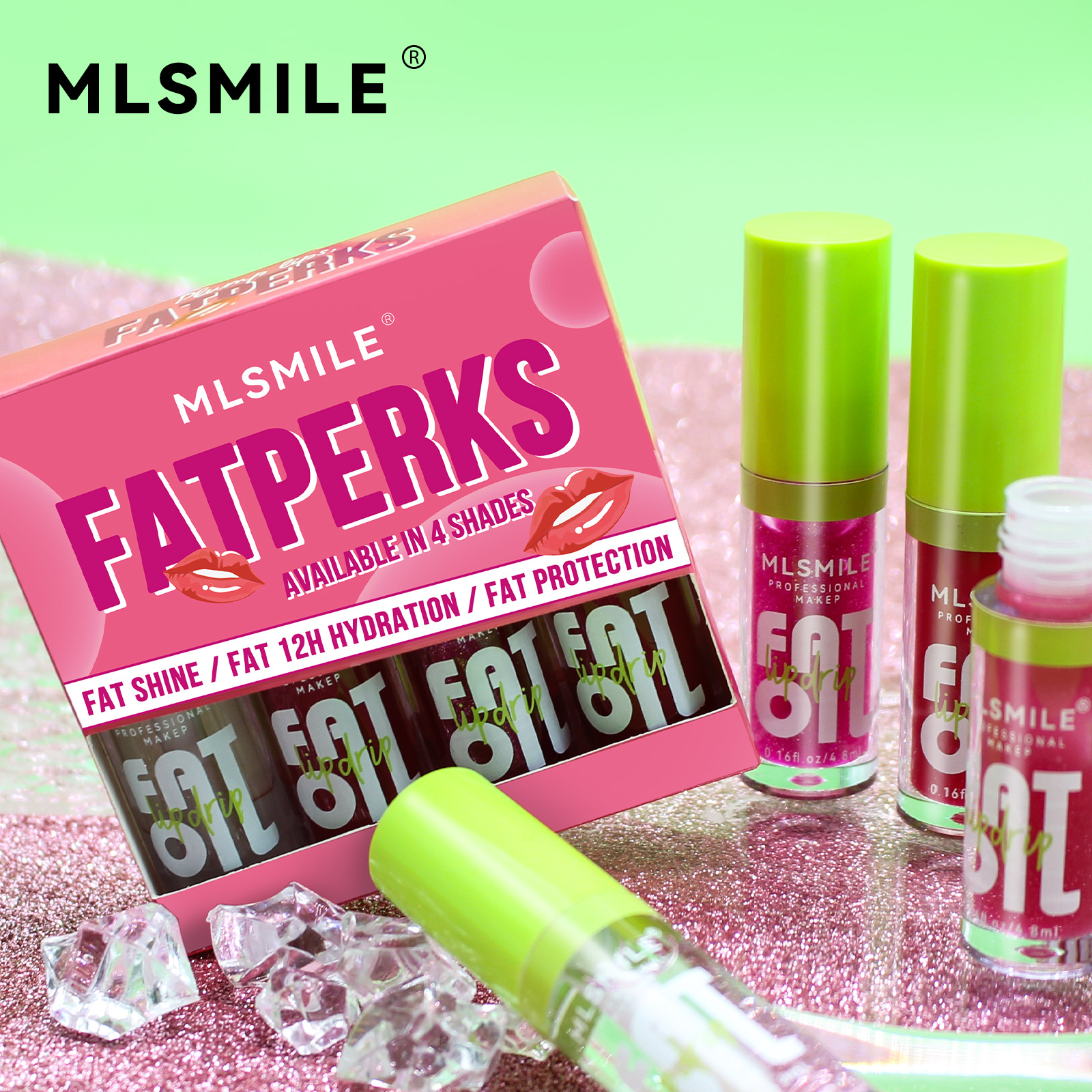 跨境專供8色唇蜜套裝護唇油唇釉珠光細閃亮面歐美水光豐唇膏4隻