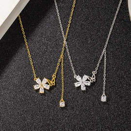 S925纯银蝴蝶花朵项链女镶钻小众设计轻奢高级感锁骨链送礼物礼品