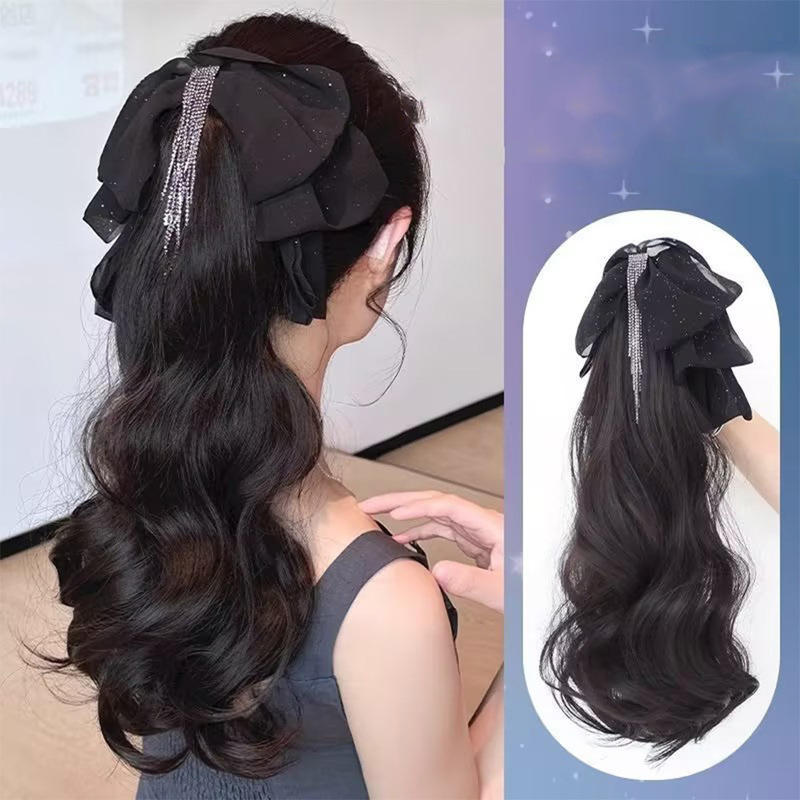 Ponytail Wig for Women with Tassels and Bow, Claw Clip, Popular in Europe and America, Big Wavy Hair, E-Commerce Foreign Trade Manufacturer Wholesale Ponytail Wig for Women with Tassels and Bow, Claw Clip, Popular in Europe and America, Big Wavy Hair, E-Commerce Foreign Trade Manufacturer Wholesale