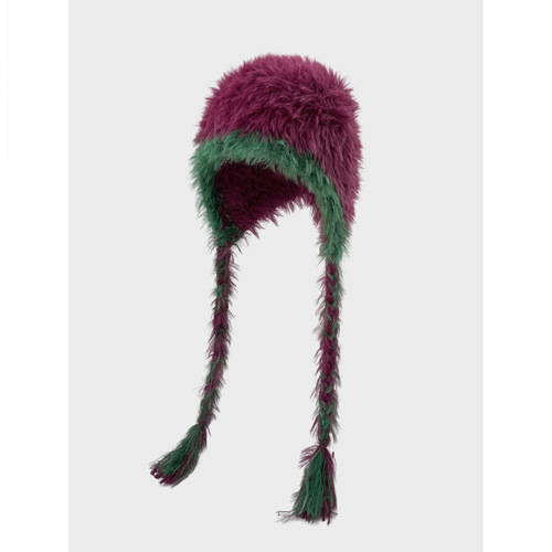 Korean ins plush velvet knitted hat with color-blocked ear protection and long beanie wool hat for autumn and winter to keep warm Lei Feng hat and cold hat trend