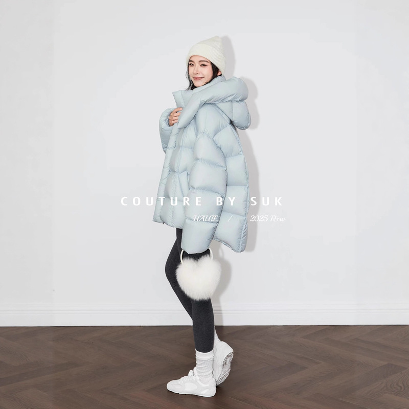 Down Jacket 90% White Goose down 2025 Hooded Puffer Women's Mid-Length Thickened Goose down Coat Korean and Japanese Casual Style