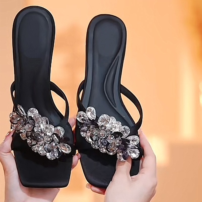 2026 New Fairy Style Rhinestone Flower Stiletto Sandals Women, Open-Toe Square-Toed High Heels For Spring And Summer_vogvips.com