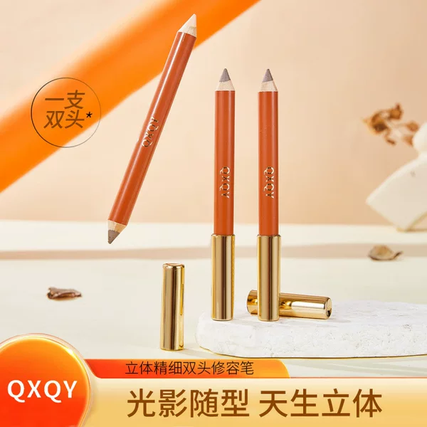 Qxqy Stereo Fine Double-Ended Contouring Pen High-Gloss Brightening and Modifying Nose Shadow Shadow All-In-One Contouring and Long-Lasting Makeup Highlighter Pen