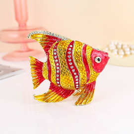 创意珐琅镶钻小金鱼首饰盒饰品耳饰收纳盒桌面轻奢摆件小鱼首饰盒