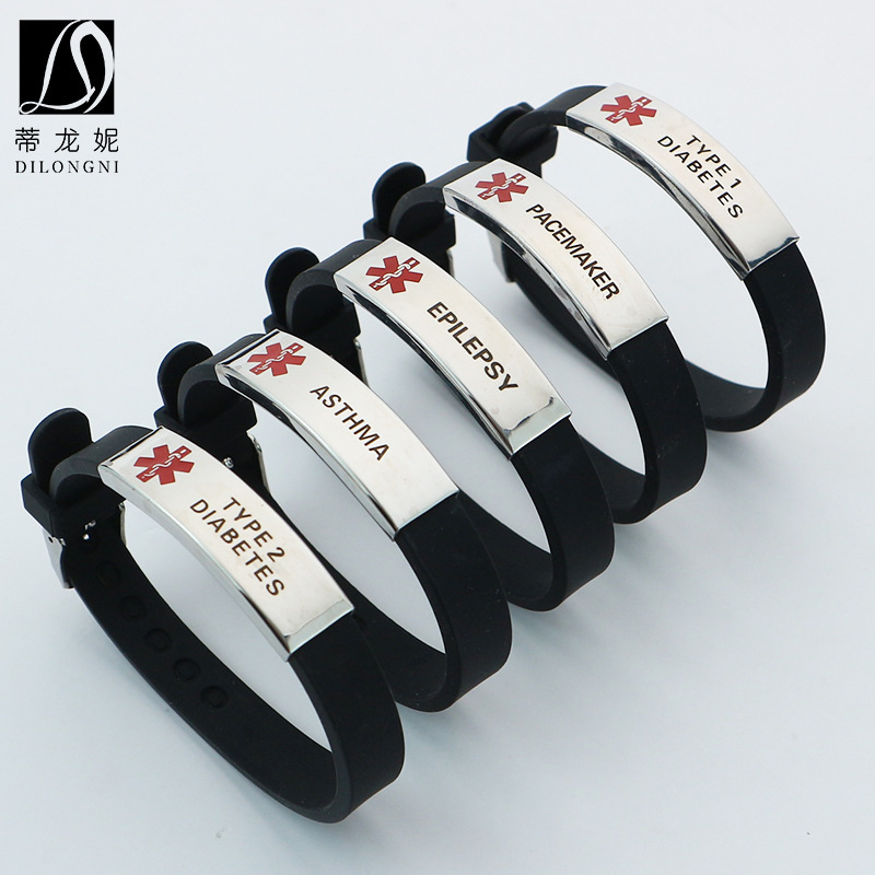 European and American fashion laser corrosion bracelet Medical logo cardiac pacemaker stainless steel titanium steel bracelet silicone bracelet