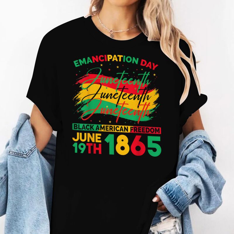 Cross-Border Black American Freedom 1865 Juneteenth Merchandise Loose Casual T-Shirt