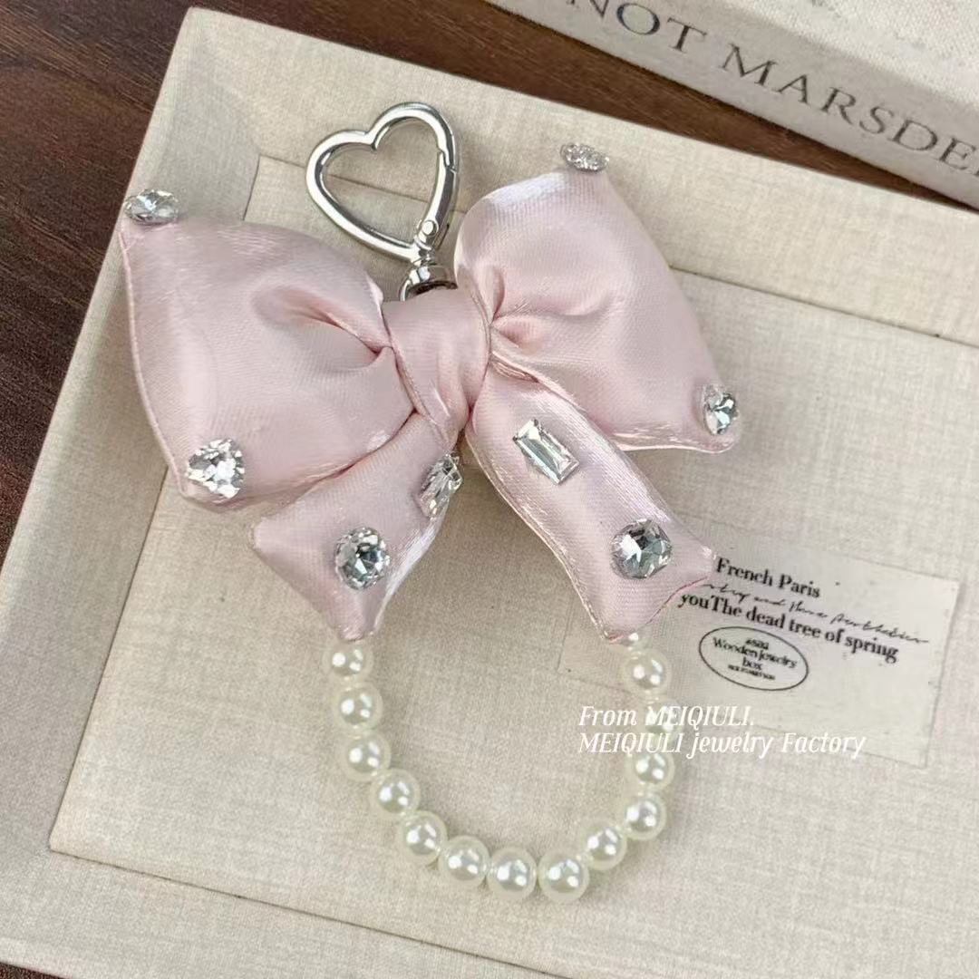 Rhinestone, satin Material Bow Knot Pattern 1 Piece Rhinestone Satin Bow Knot Bag Charms