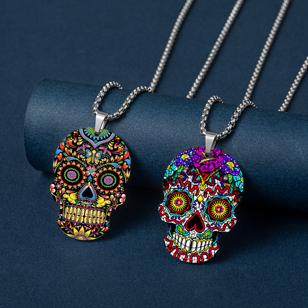 Funny Skull Titanium Steel Printing Halloween Unisex Pendant Necklace display picture 2