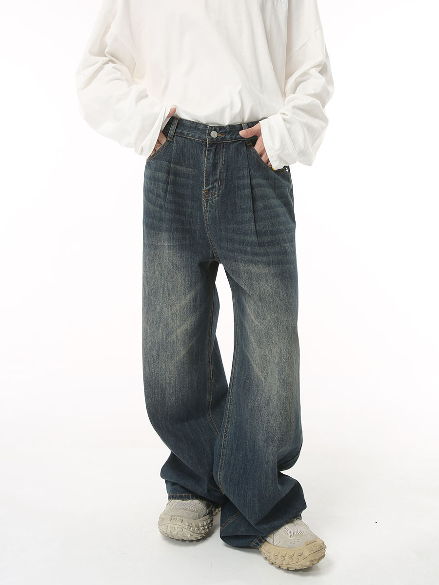 Ropa de hombre MTLClothes | 2023 nuevos pantalones vaqueros sueltos de pierna ancha retro casuales de cintura media alta