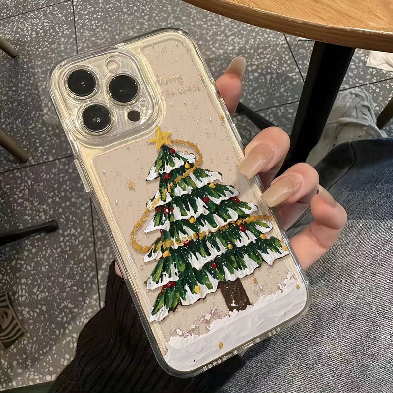 Christmas Tree Suitable for Iphone16Pro Mobile Phone Case Apple 17Promax Cross-Border 14Pro13 Transparent 15 Niche Christmas Tree Suitable for Iphone16Pro Mobile Phone Case Apple 17Promax Cross-Border 14Pro13 Transparent 15 Niche