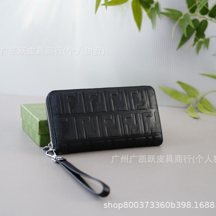 fen迪家跨境长款花纹三折钱包零钱包铰包压花设计大钞夹简约风格