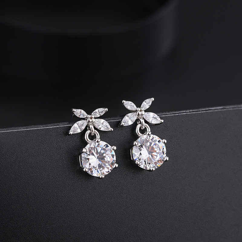 帝丰s999纯银花朵锆石耳钉女蝴蝶结百搭耳坠高级感耳环网红耳饰品