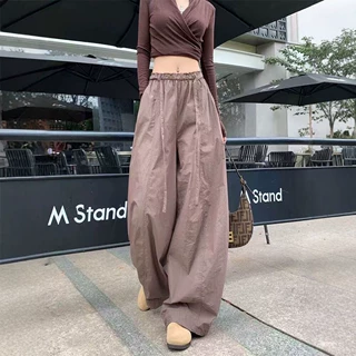 美式速干巧克力色阔腿工装裤子女夏薄款2026新款酷飒风加长高个子