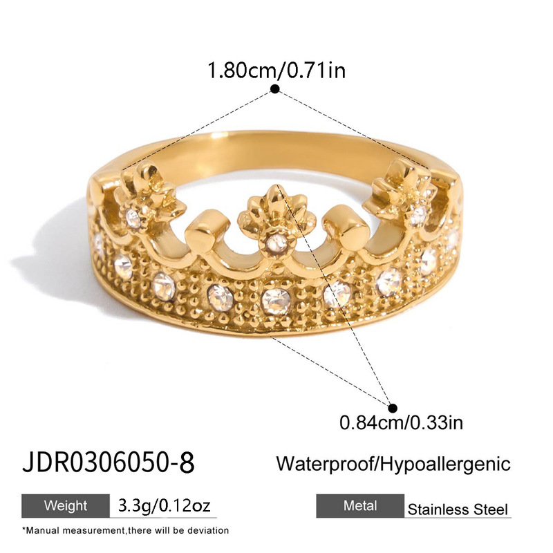 静俏设计感极简风18K 金不锈钢水钻蕾丝皇冠戒指手饰轻奢跨境饰品|undefined