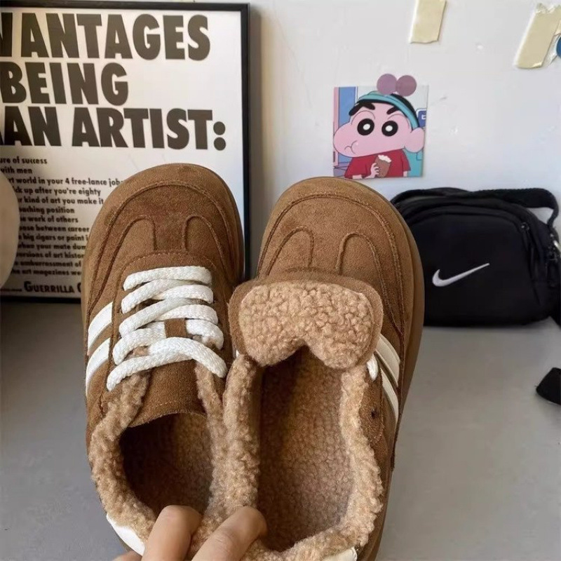 Popular Velvet Thick-Soled Sneakers for Women, Moral Training Bread Shoes, 2025 New Autumn and Winter Versatile Niche Sports and Casual Shoes