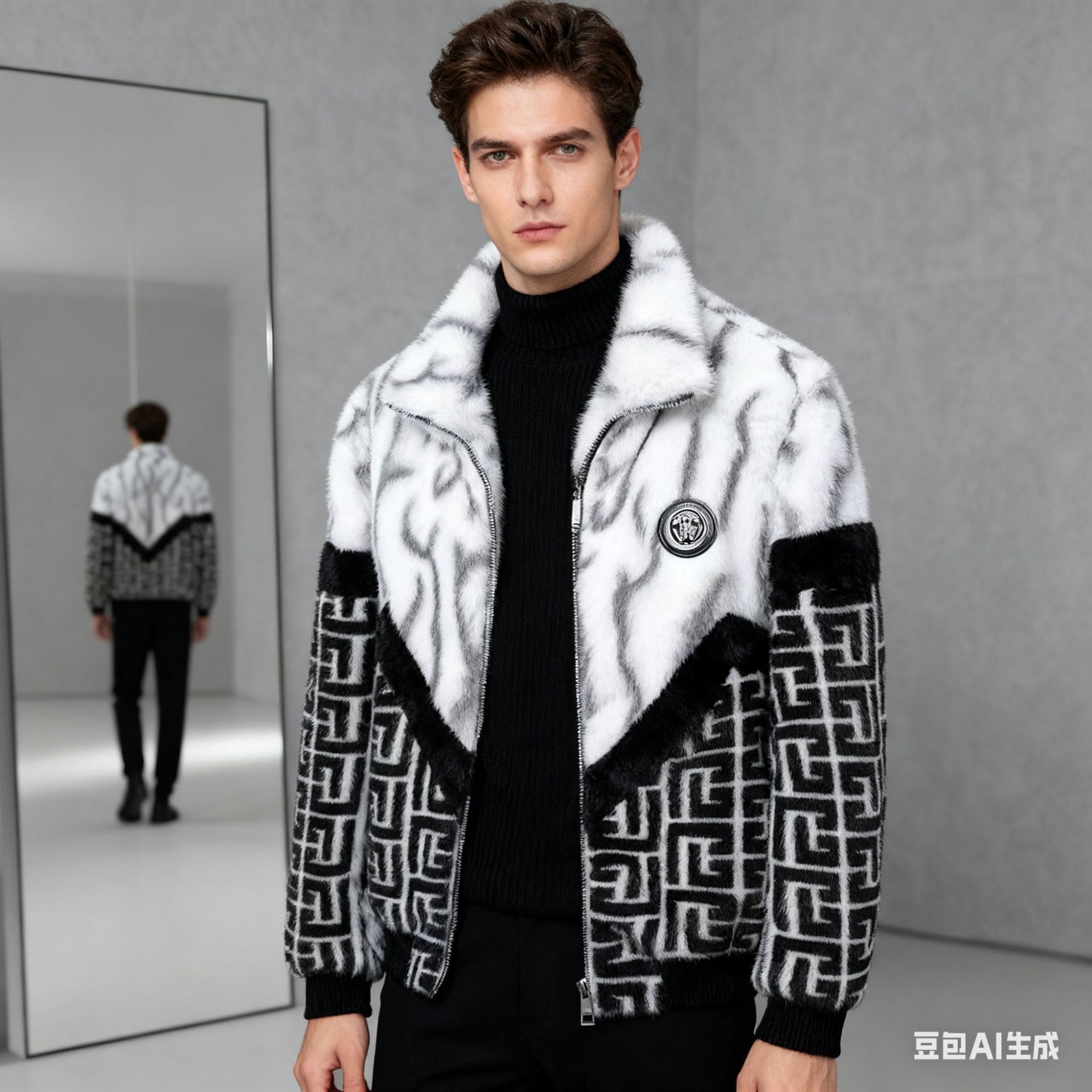 2025 Cross-Border Hot-Selling Autumn and Winter Trendy Brand Classy Color-Blocked Gold Mink Velvet Stand-Up Collar Imitation Mink Velvet Jacket Export Factory