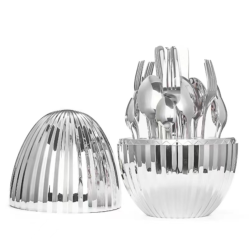 대형 줄무늬 24 피스 세트 실버