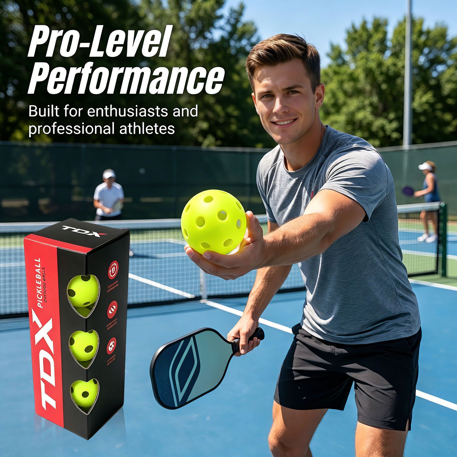 3-Pack Tdx High Visibility Outdoor Pickleballs, Durable and Wind-Resistant, Suitable for Competition and Training