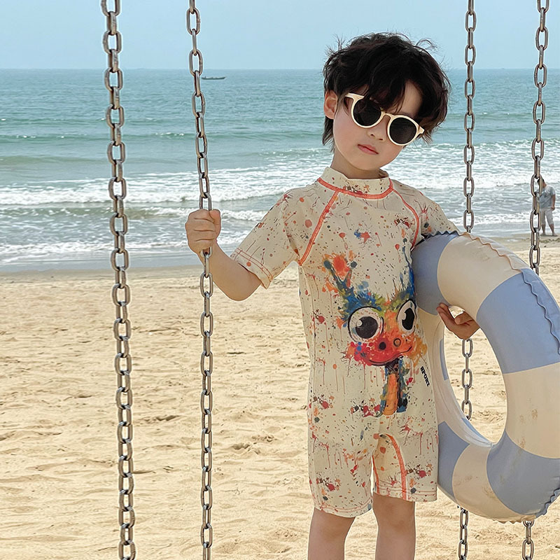 2026 New Summer Style Kidsren's One-Piece Swimsuit, Colorful and Stylish Short-Sleeved Shorts, Quick-Drying Swimsuit, Hot Spring Resort Swimsuit