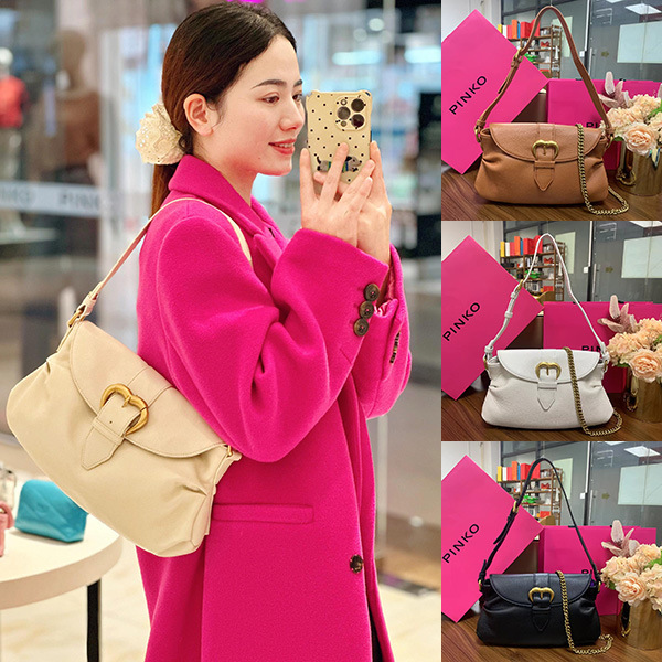 Pinko's New Swallow Bag, Fashionable Women's Commuter Bag, Cowhide Tote Bag, Shoulder Underarm Bag, Shopping Bag