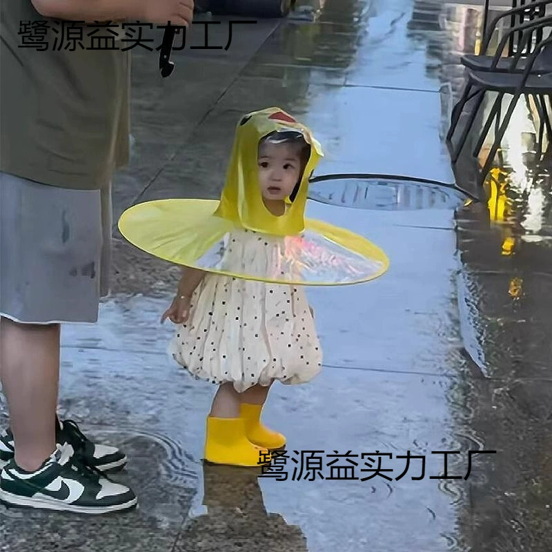 Дождевик с маленькой желтой уткой и летающей тарелкой, детский плащ-зонтик, шляпа для детского сада, детский плащ, цельное пончо для девочек