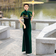 丝绒披肩2025新款金丝绒旗袍连衣裙年轻复古改良修身披肩旗袍民国