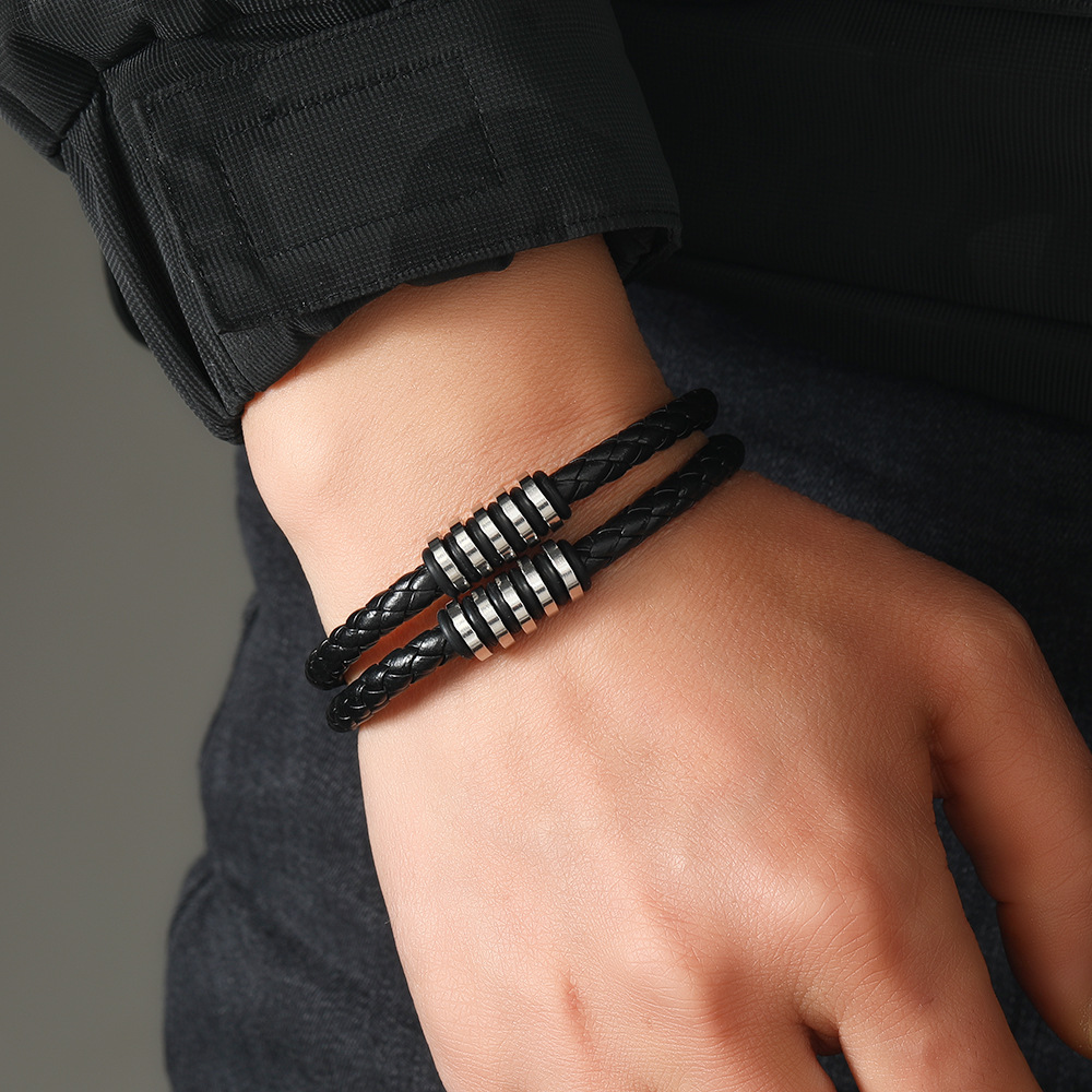 Holiday Occasion Pu Leather Material Solid Color Pattern Classic Style Solid Color Pu Leather Knitting Men's Bangle Men Cord & Leather Bracelets