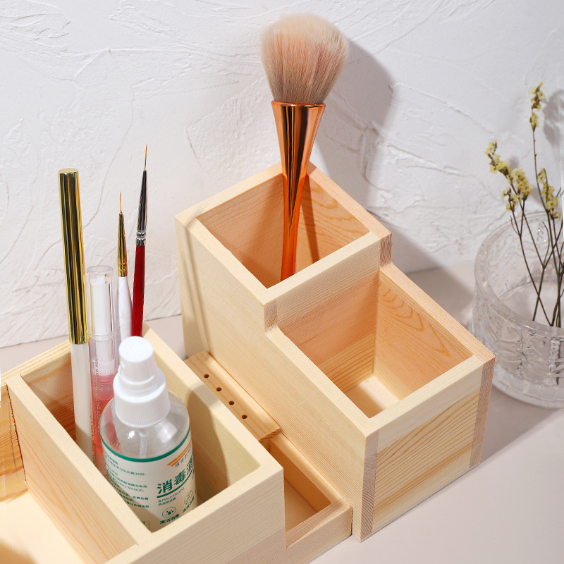 Sol rojo neto Registro de uñas caja de almacenamiento cabeza de molienda polvo cepillo pintura pluma frote tira de almacenamiento de madera herramientas prácticas