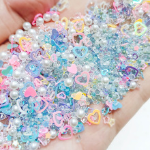 幻彩玻璃珠uv胶流沙填充物水晶滴胶diy仿水泡无孔珠亮片混款配件