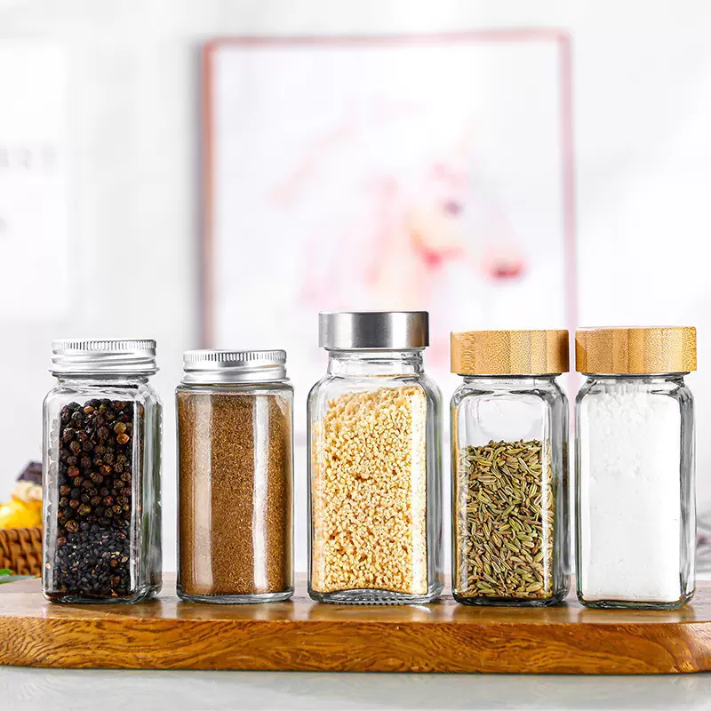 方型玻璃调料罐户外露营烧烤调料瓶胡椒粉罐香料罐小型玻璃调料瓶
