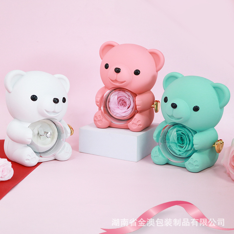 Fabricante nuevo mini abrazo oso joyería de flores Yongsheng anillo de San Valentín collar caja de regalo joyería de rosas