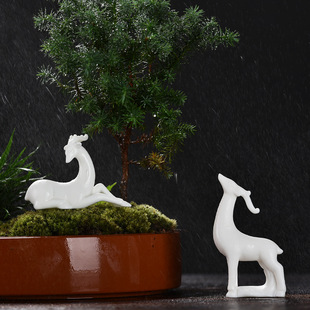 Bonsai micro-landscape landscaping ceramic animal small ornaments set white porcelain deer Zen potted flower pot decorations accessories