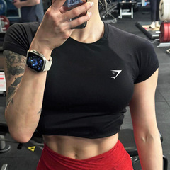 Gymsharkクラシック速乾半袖弾性運動上着サメフィットネスヨガ服女性夏レオタードスポット