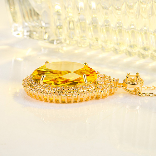 Live Broadcast Large Dove Egg Yolk Diamond Colored Treasure Pendant Palace Style Luxurious Zircon Full-Inlaid Oval Gemstone Necklace
