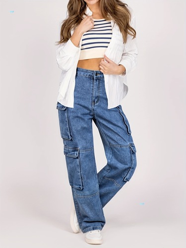 8 Pockets Cargo Jeans 8 Pockets Women's Utility Cargo Jeans