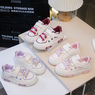 Spring 2025 sneaker Leather Cute White Shoes Children's Strawberry Meruti Non-slip Soft Bottom Girls' Shoes