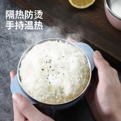 Daoqi 304 stainless steel wheat soup bowl anti-scalding and anti-fall children's bowl household insulated double-layer food supplement bowl for baby