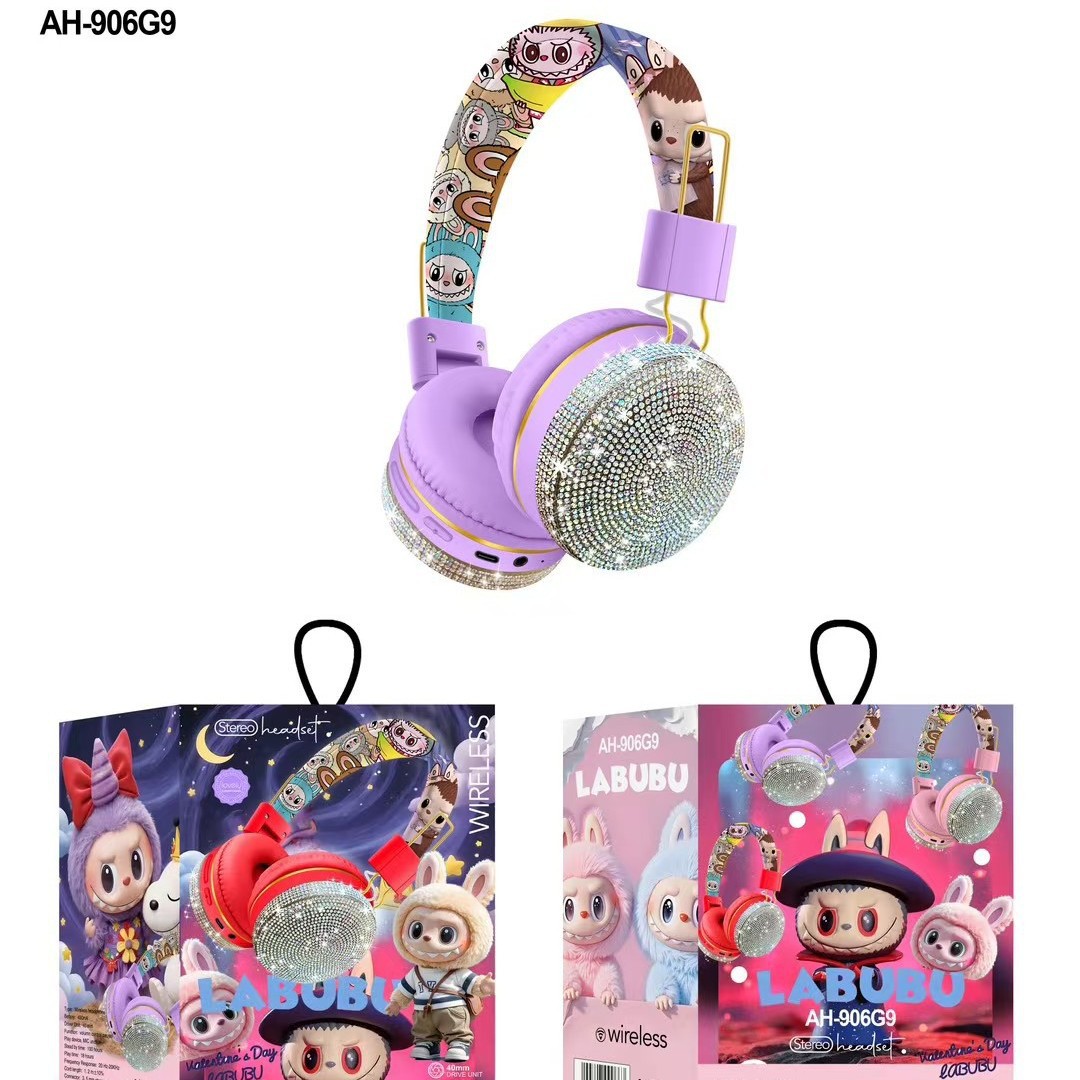 auriculares bluetooth con dibujos animados perforados auriculares de larga duración en espera plegables estéreo bajo pesado AH - 906G9 image 2
