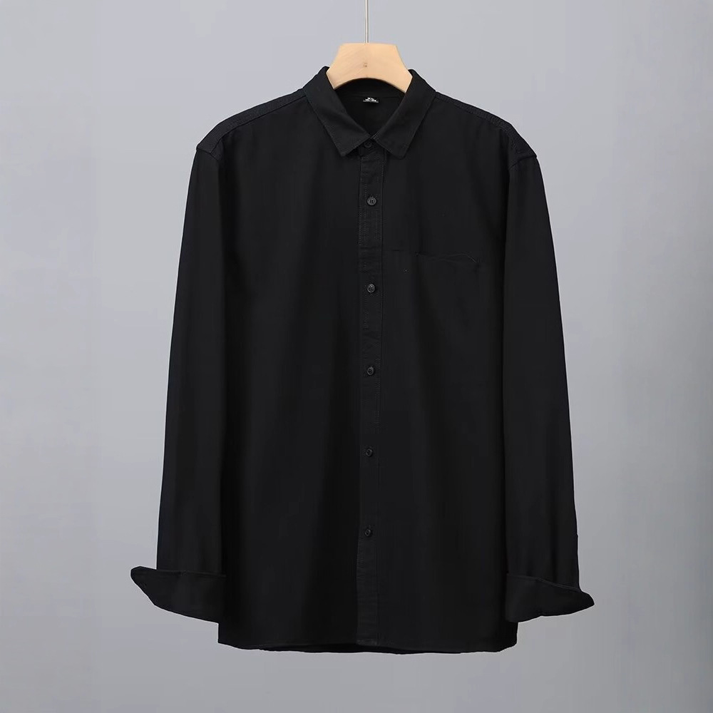 Camisa de algodón blanco pesado americano para hombres, primavera y otoño, casual, suelta, camisa de solapa de manga larga, chaqueta superior