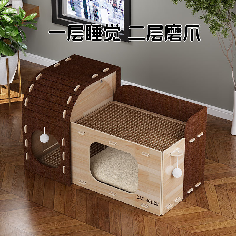 Cat nido felino felino casa de gatos agarrar placa integral espacioso gato nido de gatos de doble capa gato escalada marco resistente al rasguño y desgaste multi-agujeros villa de gatos