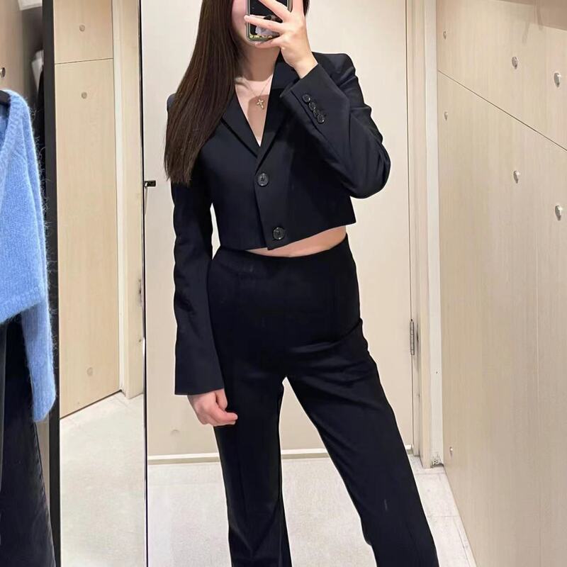 C women's short wool blended commuter style long-sleeved suit jacket 2023 Autumn New 1192142001 C women's short wool blended commuter style long-sleeved suit jacket 2023 Autumn New 1192142001
