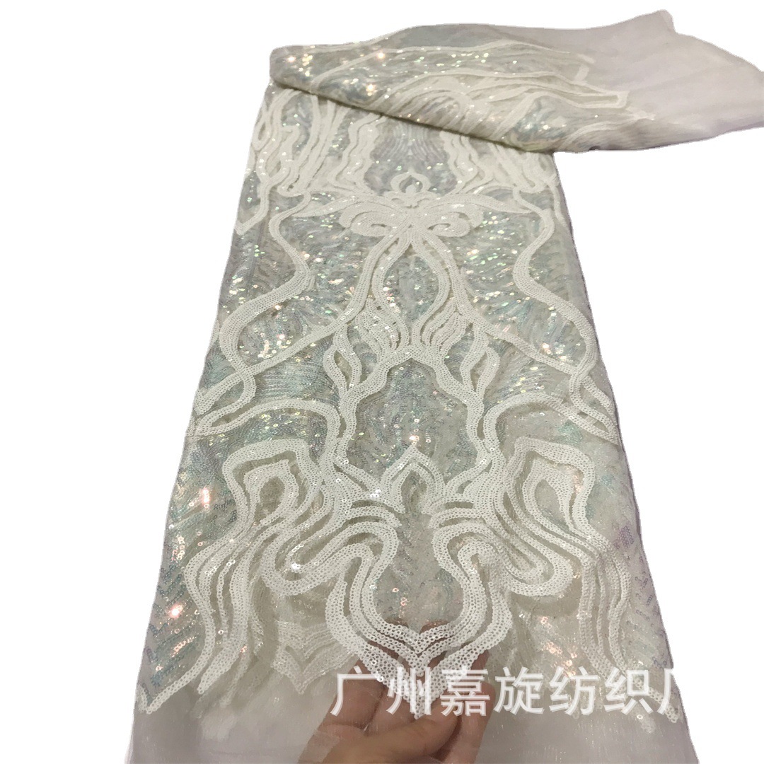 Malla de poliéster africano lentejuelas encaje europeo y americano DIY elegante vestido de novia vestido etapa rendimiento ropa tela JX3957 image 3